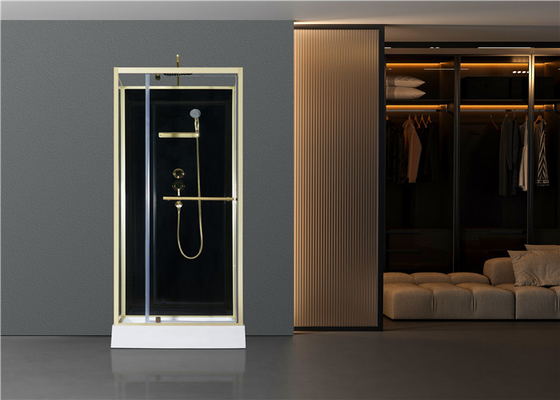 Puerta del pivote de la moda, paradas de ducha de la esquina, cabina cuadrada de la ducha con la bandeja de acrílico blanca, alumimium del oro