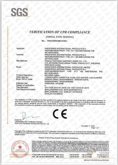 China Pinghu kaipunuo sanitary ware Co.,Ltd. certificaciones